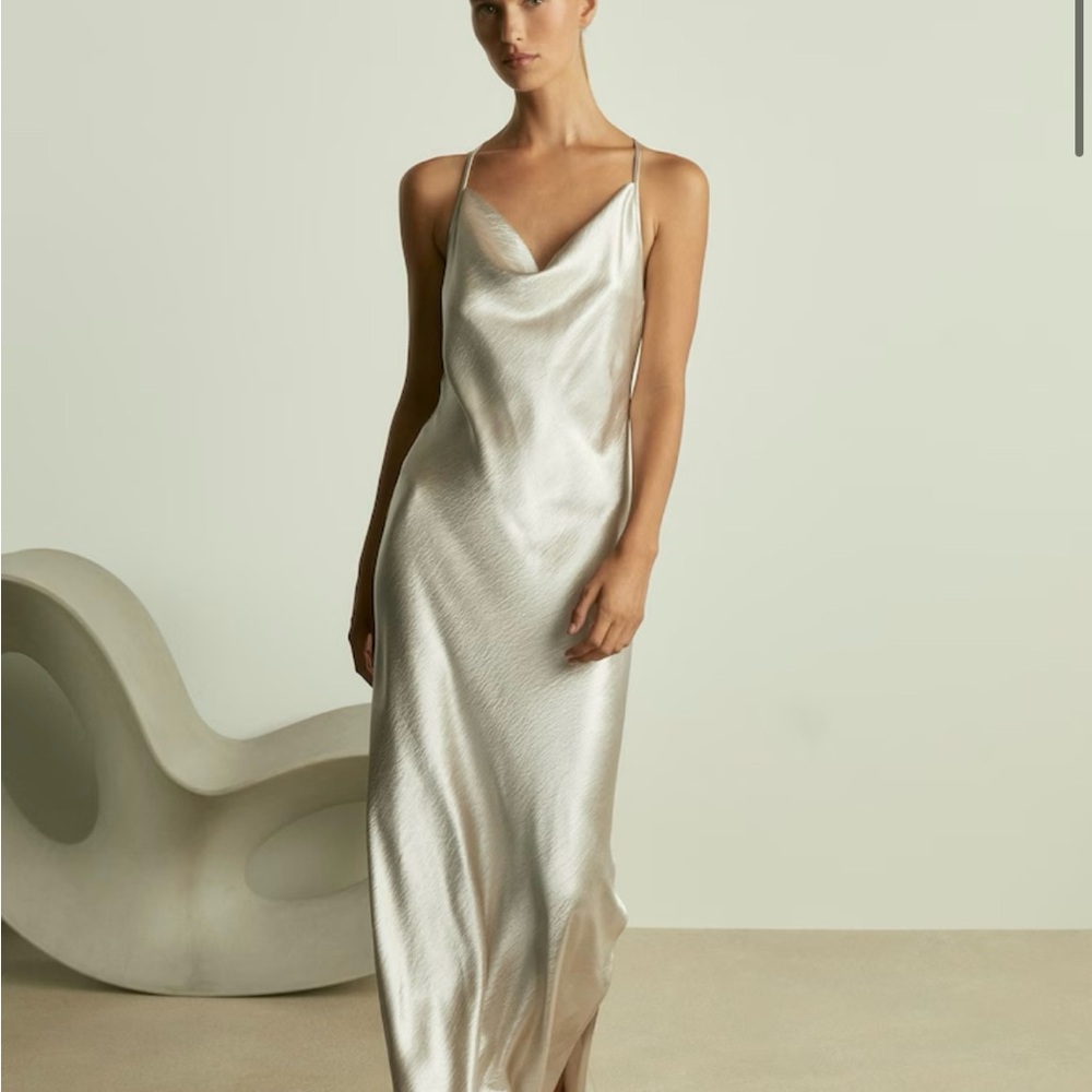 Reiss Silver Cowl Neck Maxi Dress
